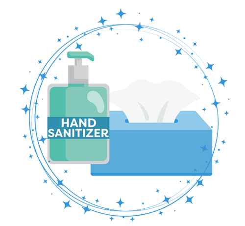 hand sanitizer and tissues